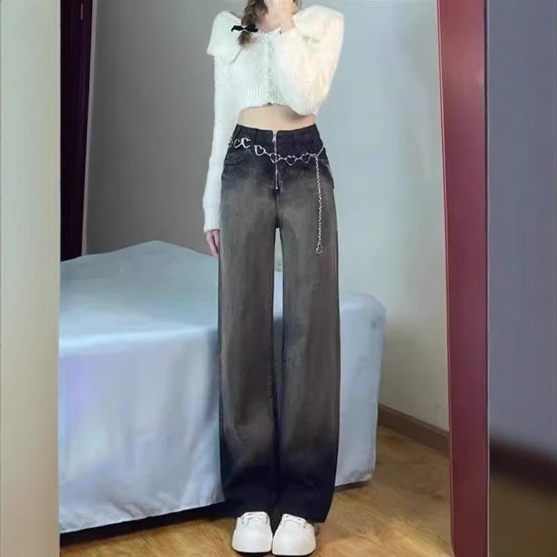 

Spicy Girl Women s Autumn High Waist Gradient Black Wide-Leg Extra Long Floor-Length Pants Small чорного кольору градієнта