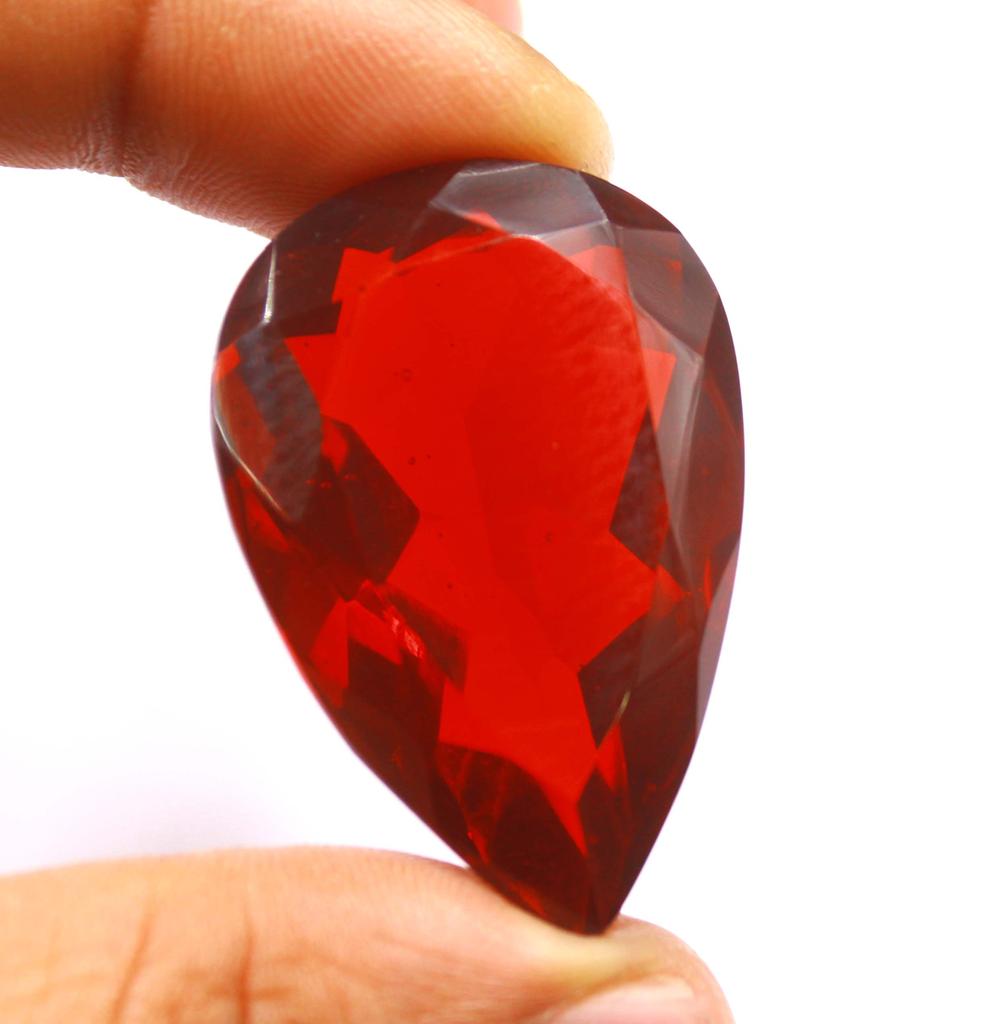 Superior Quality 90.10 Carat Red Topaz Brazil Lab Created Pear Shape Certified Gemstone SN637