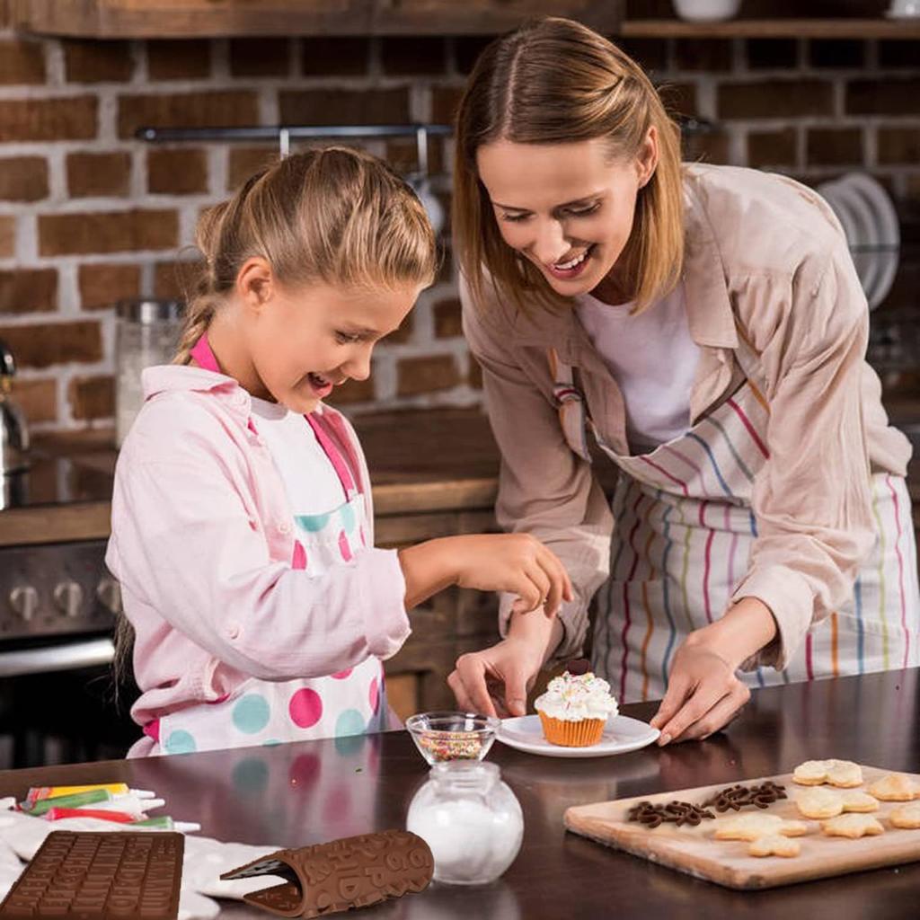 Silicone Letter Number Molds,Reble Chocolate Molds with Happy Birthday Cake Decorating Symbols(Brown 2pcs)