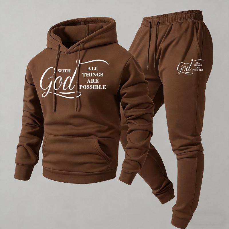 2026 New Style Cross Letter Print Hooded Sweatshirt & Long Pants Men's Y2K Set - European & American Hot Selling