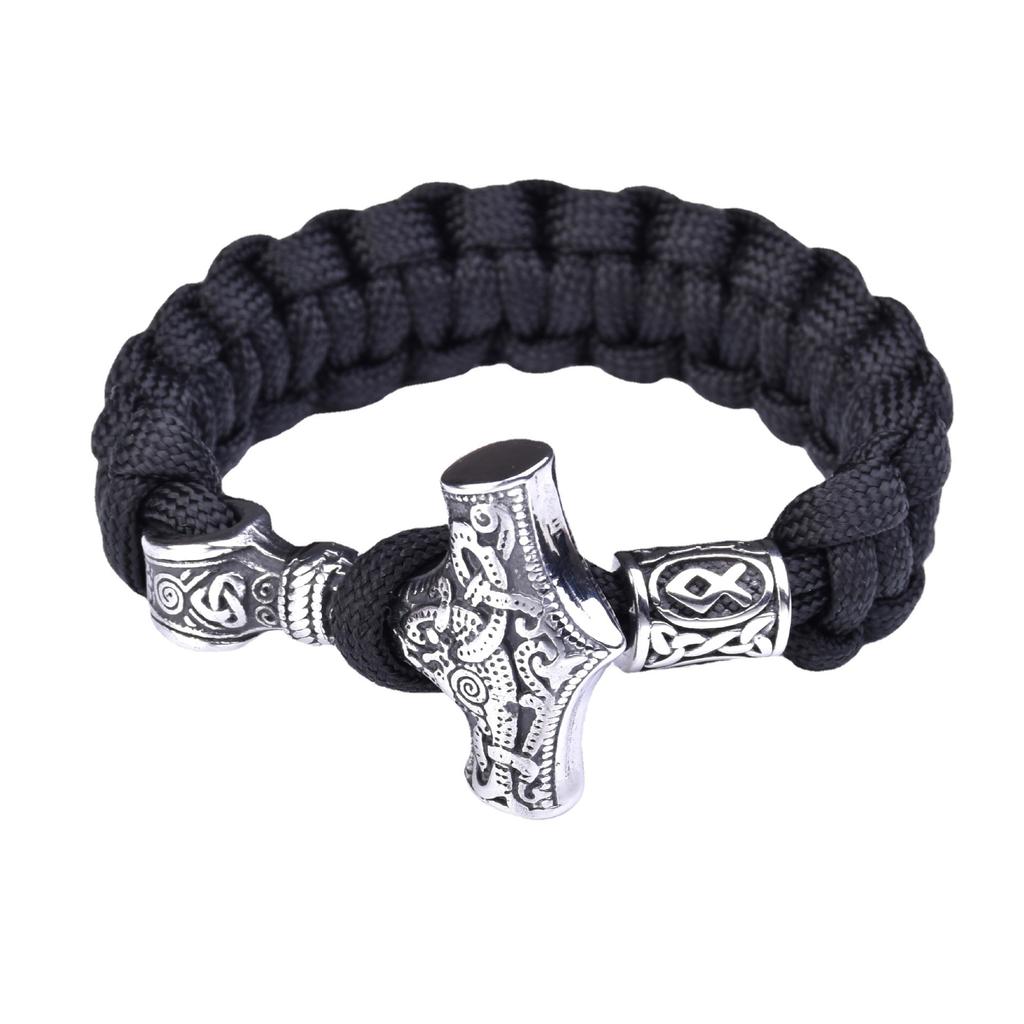 Men 'S Stainless Steel Viking Thor 'S Hammer Umbrella Rope Braided Bracelet Outdoor Sports Survival Bracelet 