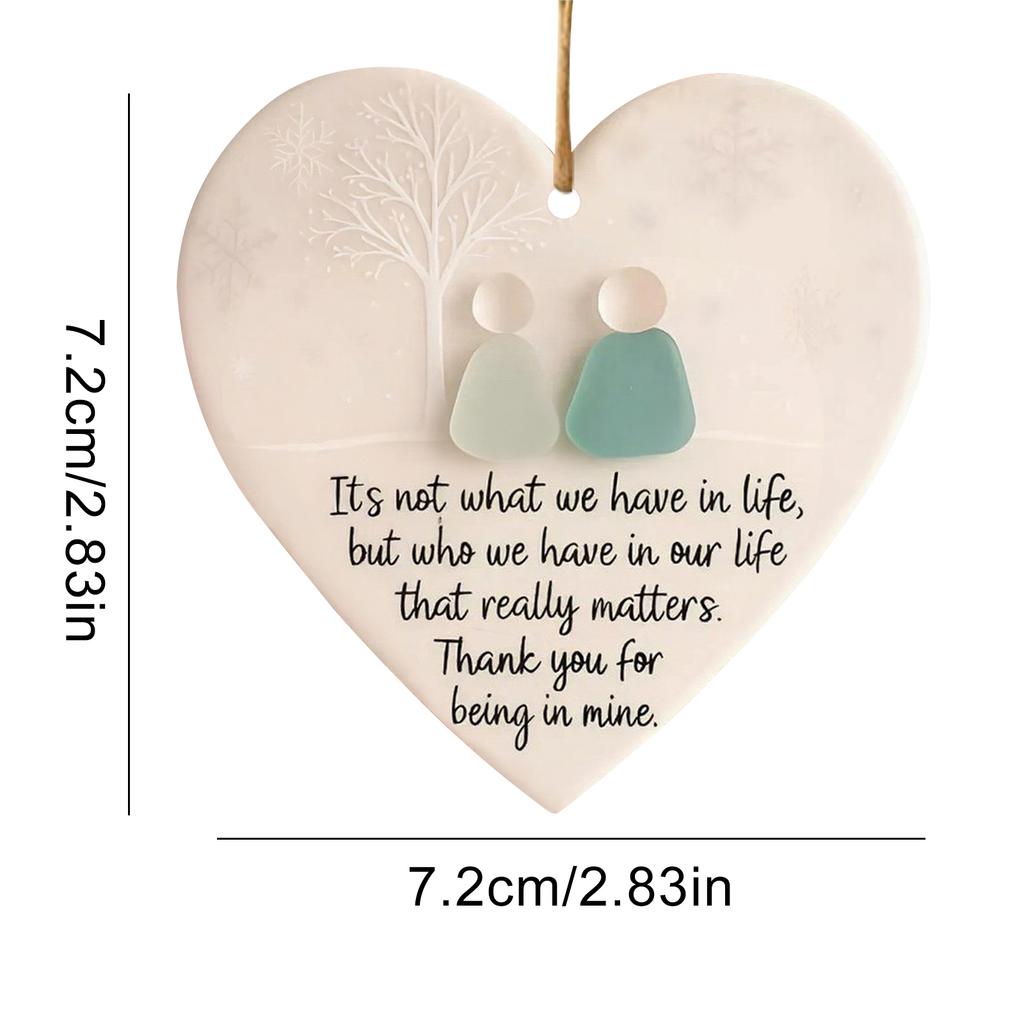 Friendship Christmas Ornaments W/ Inspirational Quotes Sea Glass Heart Christmas Tree Hanging Ornaments for Friends Home Decor