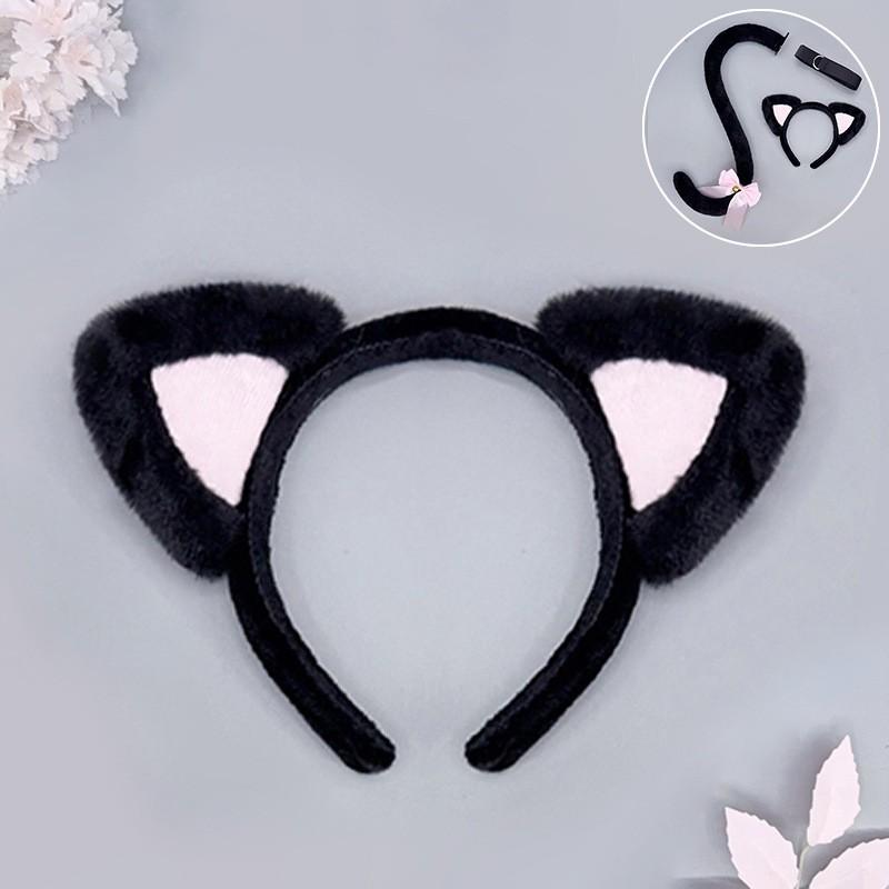Handmade Plush Cat Ear Headband Tail Set Adult Cosplay Lolita Kawaii Anime Costume Accessory