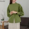 ZANZEA Women Casual Round Neck Loose Long Sleeve Solid Blouse