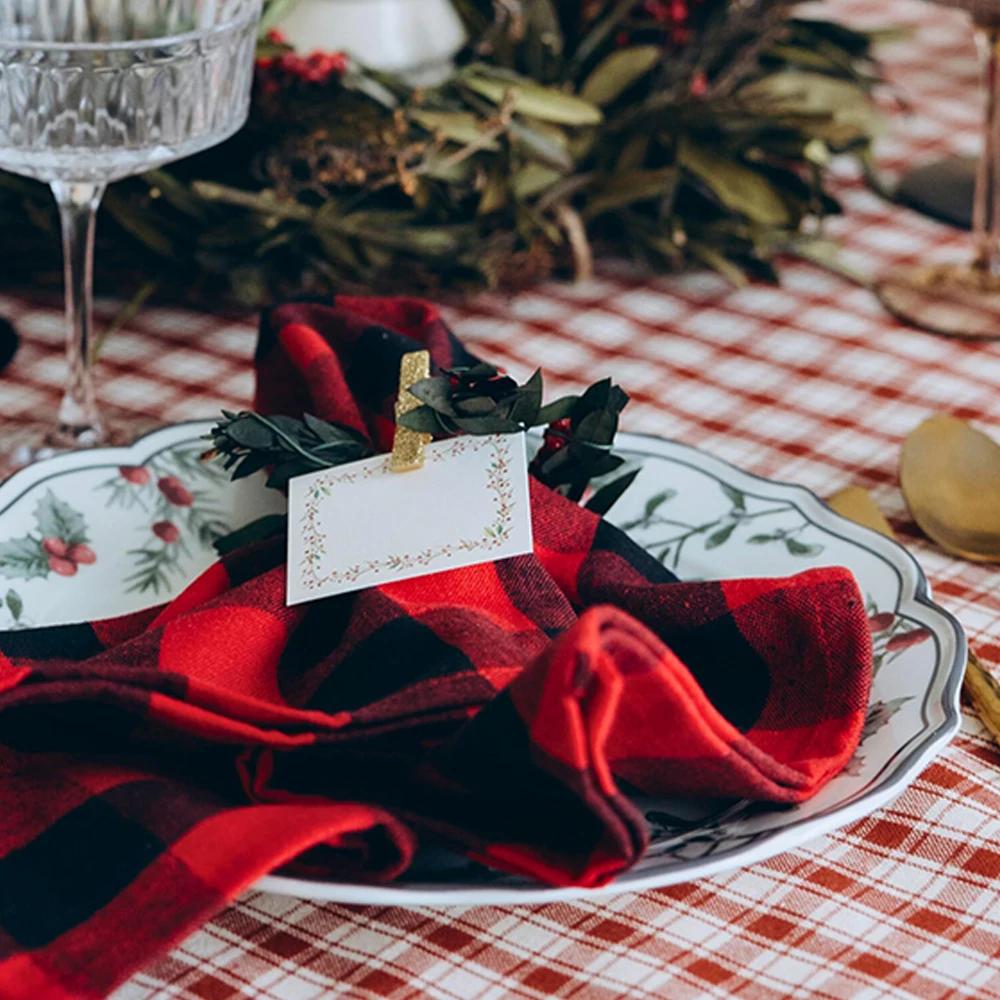 Set of 4 Christmas Napkins Plaid Red Black 15.7X15.7Inches Washable Reusable for Holiday Christmas Party Table Setting Decor