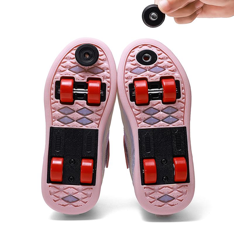 Kid's Luminous Sneakers Led Light Shoes Children's /Boys /Girls USB Charging Glowing Wheels Parkour Roller Skate Shoes