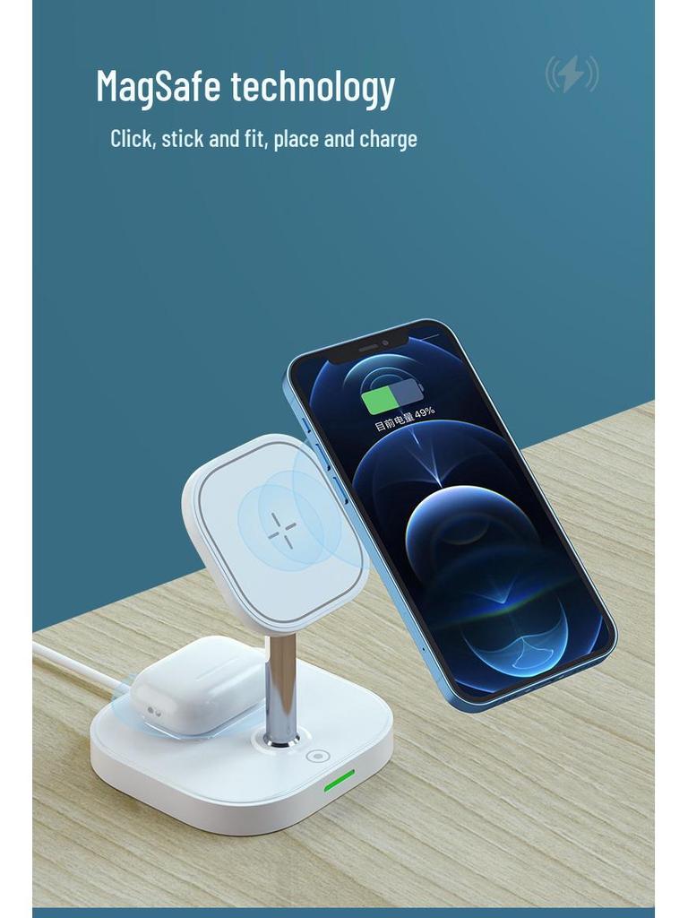 Magnetic Wireless Charging Phone Holder: Multifunctional 2-in-1 15W Fast Charger for Apple 14