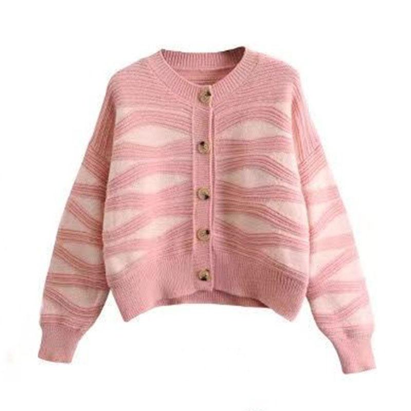 Cardigan Sweater 2023 Autumn Wave Stripe Sweater for Women Design Sense Knitted Cardigan Versatile and Lazy Sweater Female Coat