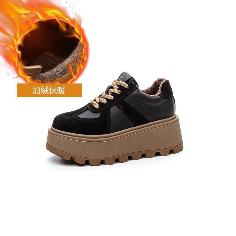 Leather casual shoes for women to wear autumn and winter new thick-soled Korean version of versatile height-increasing sports women's shoes tide