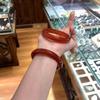 Women's High-Ice Red Agate Bangle, Thin or Thick Style, Ox Blood Red, Regular Circle, Bar Width 9-11 Mm