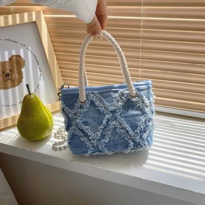 Geantă de umăr mare din denim cu model rombic, geantă messenger mini pătrată, modă nouă de vară, personalizată, capacitate mare