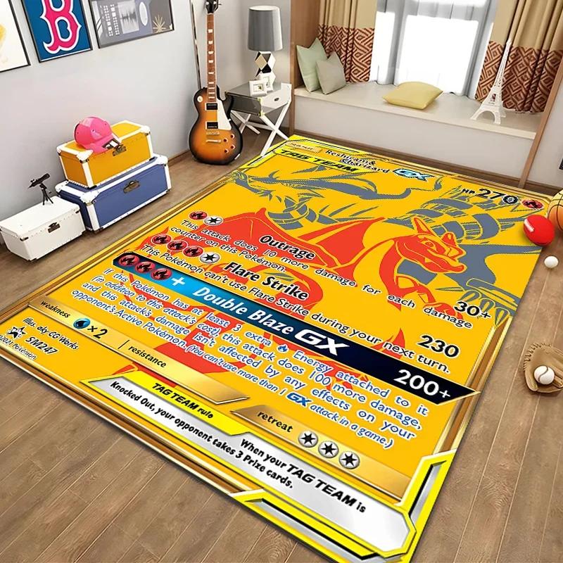 Japanese Anime Pokemon Charizard Card Pattern Rug for Bedroom Living Room Non-slip Exquisite Home Decor,Washable Rug Potdemiel