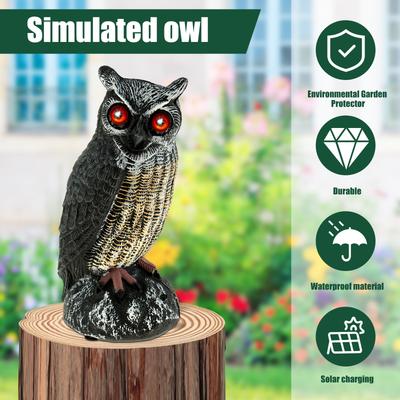 Solar Owl Scare Bird Control Devices Garden Owl To Keep Birds Away Waterproof Sunscreen Owl With Scary Sound and Eyes Emit Light