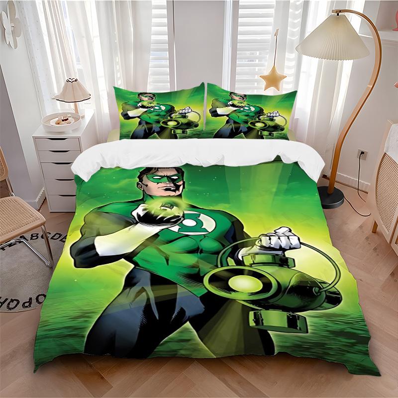 3pcs Green Lantern Ring Cover Set, Bedding Set, Soft Comfortable Duvet Cover, For Bedroom, Guest Room (1*Duvet Cover + 2*Pillowcases, Withou