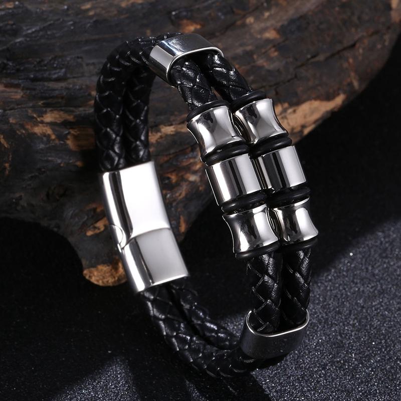 Creative Men Leather Bracelet Jewelry Charm Stainless Steel Buckle Punk Rock Bracelet Wristband