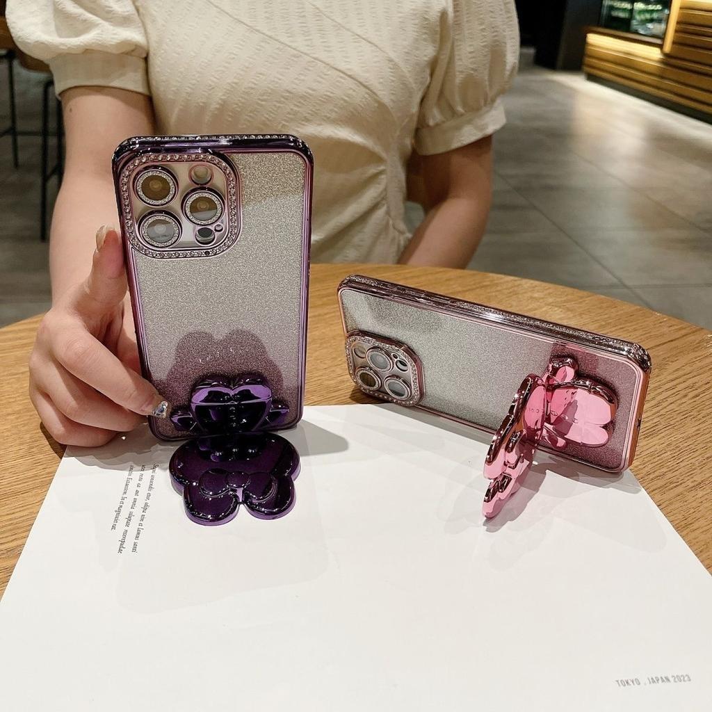 Invisible makeup mirror holder is suitable for Apple 16 mobile phone case flash drill with lens film iPhone15promax soft case.