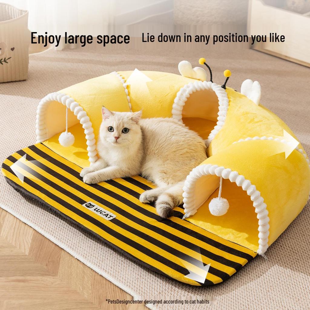 2025 Luxury All-in-One Cat Bed & Tunnel: Warm, Semi-Enclosed Nest for Play & Sleep