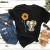 Women Summer T Shirt  Baby Elephant Print Retro Fashion Short Sleeve Tees Casual   Printed  Tops