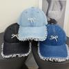 Korean Lace Denim Baseball Cap Women Sweet Cute Three-dimensional Pearl Bow Duckbill