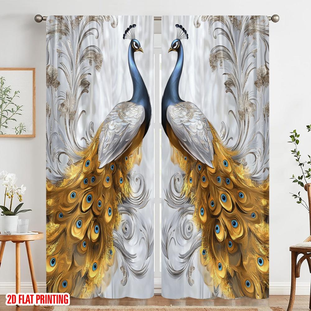 2pcs,2D plane printing Curtain Popular Peacock Mirror Durable 100% Polyester Fabric (without rod) Gifts Use for Bedroom Living