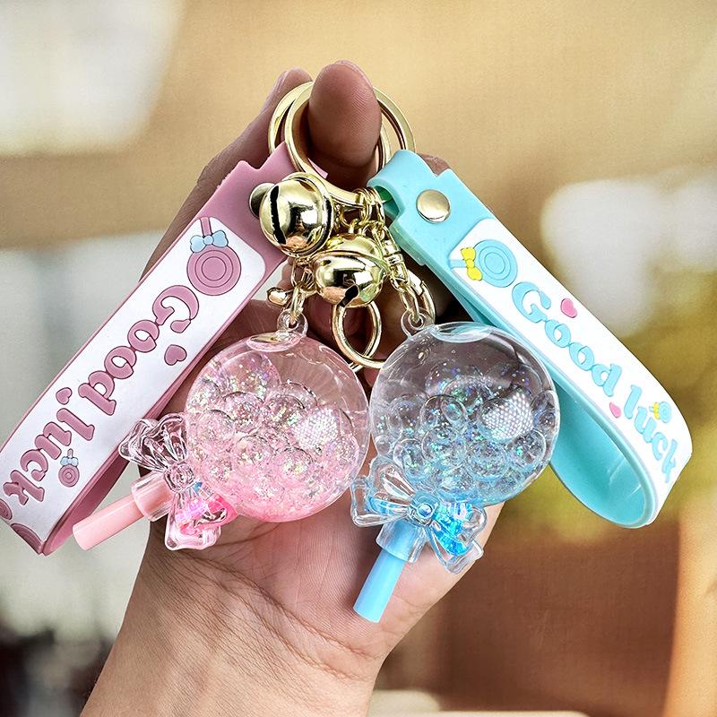 Nádherná klíčenka s lízátkem s plovoucím pískem: Roztomilý přívěsek na dívčí školní tašky