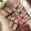 Women Men Block Linen Indoor and Outdoor Home Wooden Floor Tiles Slip Summer Four Seasons Linen Open Toe Straw Straw Slippers