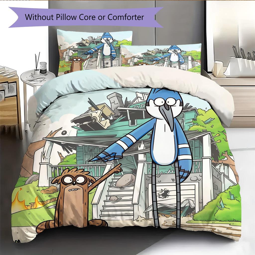 Regular Show  Pattern Bedding Quilt Set  Home Decoration  Gift (1 * Duvet Cover + 2 * Pillowcase  Without Core)