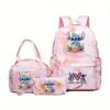 Zaino Stitch Borsa Pranzo Astuccio Set 3-in-1 Zaino Studente Motivo Personalizzato Zainetto Bambini Impermeabile Durevole Materiale Scolastico