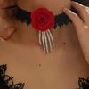Red Rose Skull Hand Lace Choker, Halloween Gothic Retro Clavicle Neck Jewelry