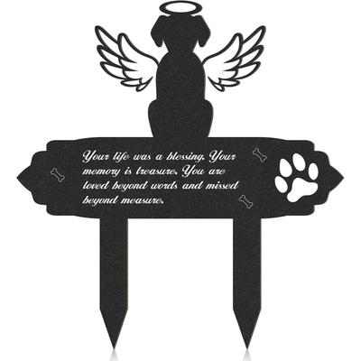 Metal Dog Grave Marker Memorial Garden Stake Angel Wings Weatherproof Plaque Pet Remembrance Sympathy Decor Outdoor Cemetery