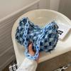 Vintage Women Casual Shoulder Underarm Bag Plaid Pattern Printing Denim Small Purse Ladies Chain Leisure Handbags