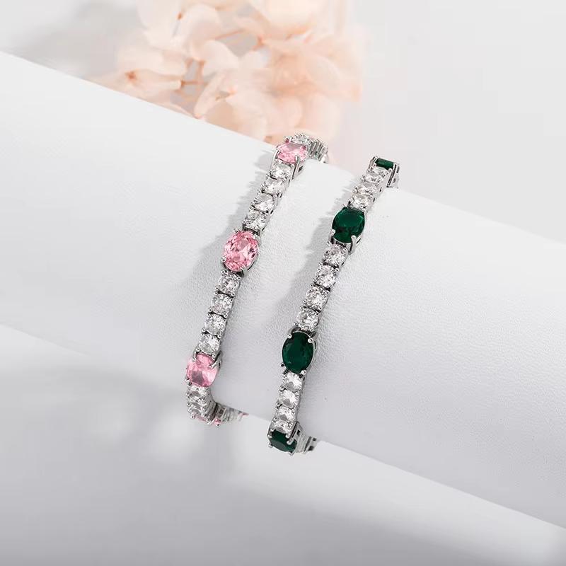 Prong Setting Two Tone Oval and Round CZ Tennis Bracelet Rhodium Plated Brass Luxury Couple Jewelry Gift