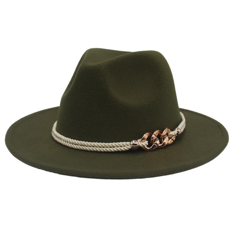 Jazz Hat Retro Men'S And Women'S Cotton Felt Hat Big Brim Panama Hat Gold Chain Hat