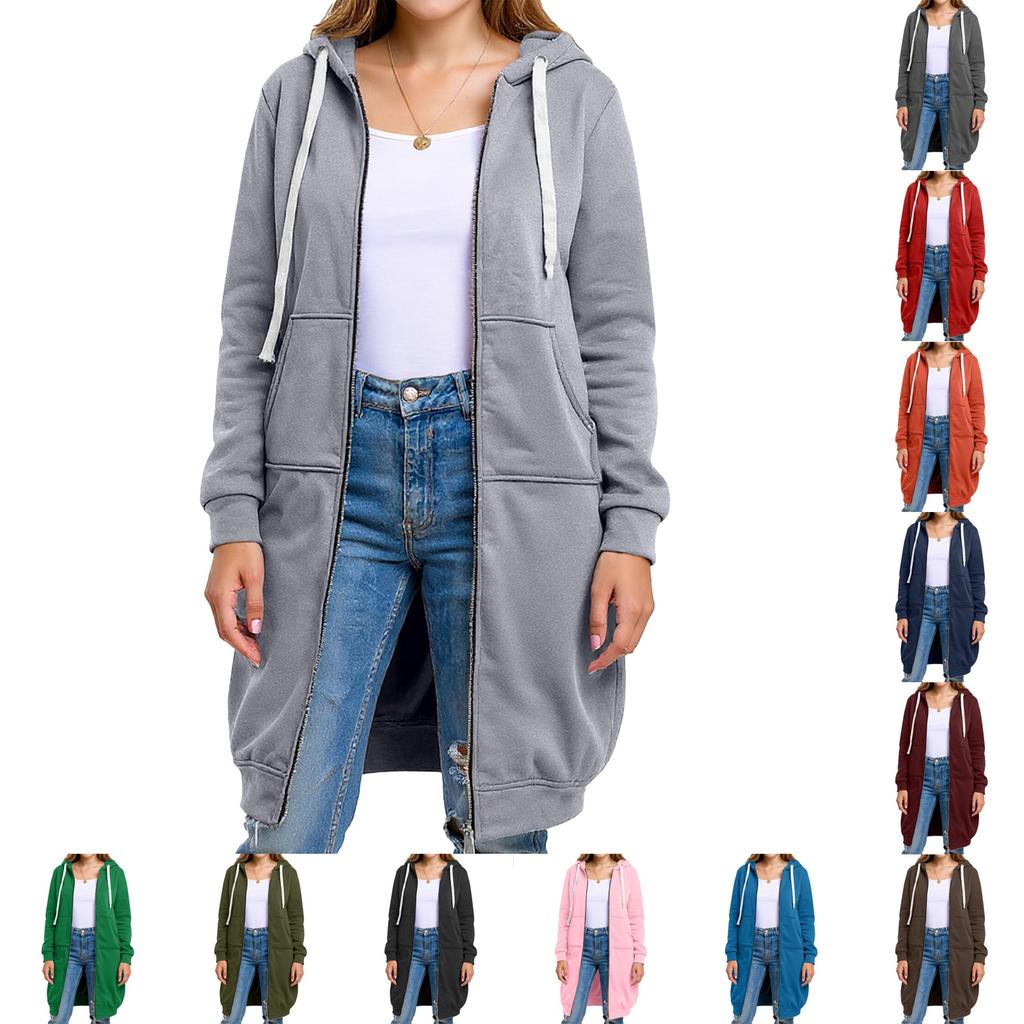 Women's Fashion Casual Plus Size Hooded  Long-Sleeve Solid Jacket