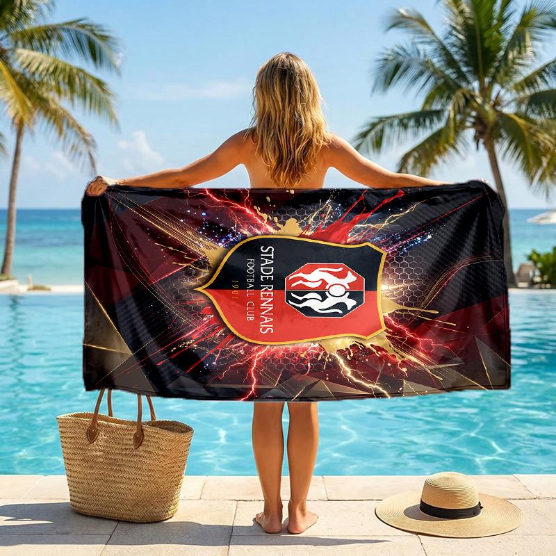 Stade Rennais FC Stampa Asciugatura Rapida Telo da Spiaggia Microfibra Assorbente Portatile da Viaggio Asciugamano da Nuoto