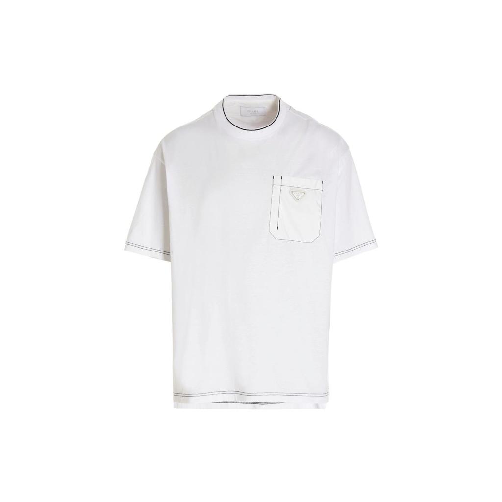 PRADA T-Shirts Men's White Crew Neck Moderate UJN79010D3-F0009