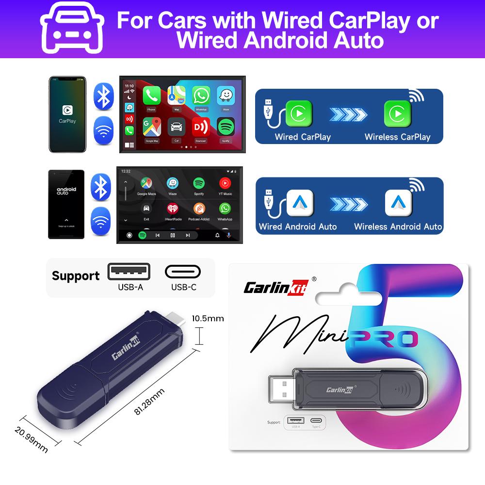 CarlinKit MINI SE Pro Wireless Adapter Smart Wireless CarPlay Android Auto USB Dongle WiFi Bluetooth Auto Connection OTA Upgrade Mini SE PRO
