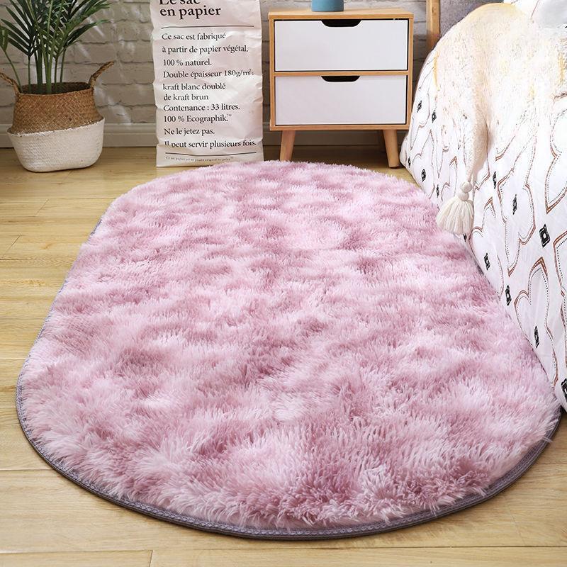 Oval Fluffy Carpet Shaggy Rug Bedside Mat Cute Colorful Living Room Rug Long Hair Carpet Home Decoration