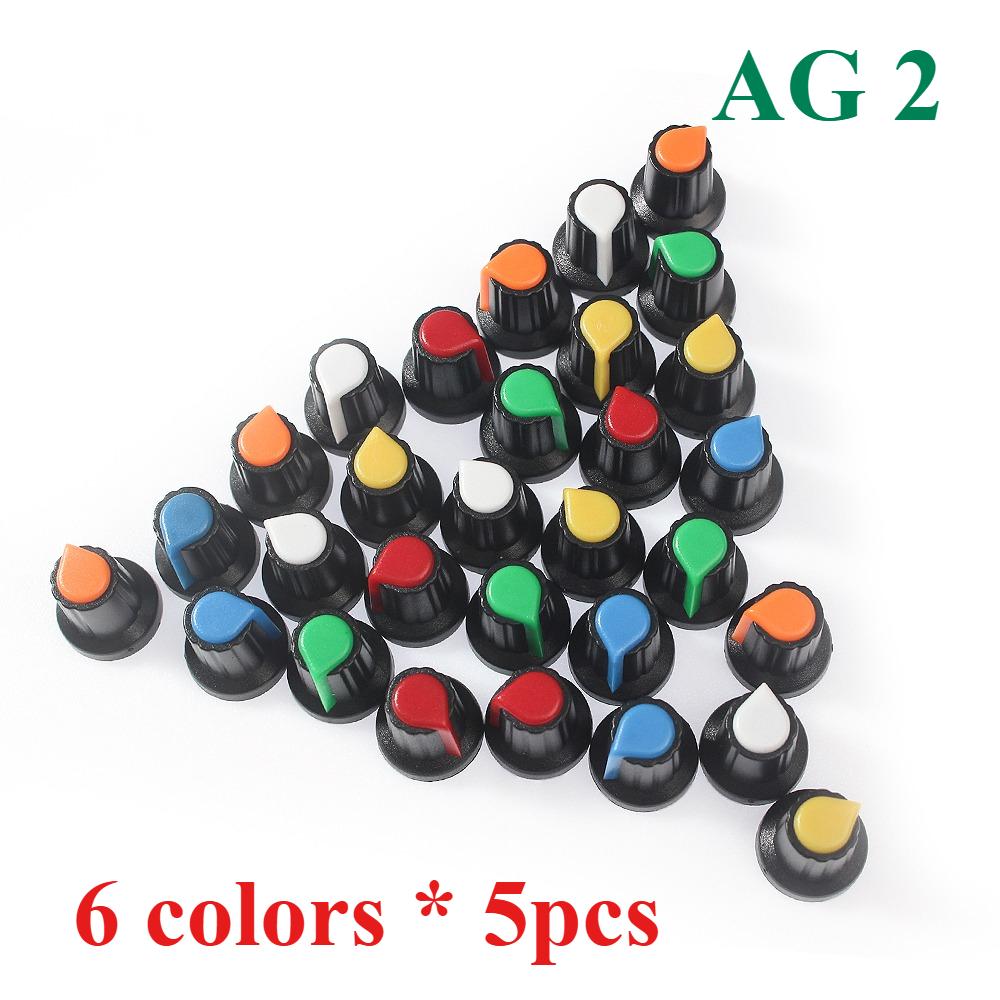 30PCS/ lot AG3 AG2 24X15mm Rotary Switch Knobs Assorted Set 5/6 Colors WH148 Potentiometer Knob Volume Control Knob Cap Kit