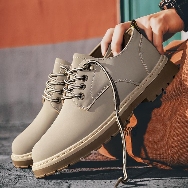 Work and labor insurance men's shoes spring big head leather shoes men's casual leather shoes thick sole heightening non-slip low top Martin shoes