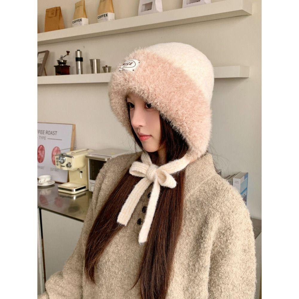 Knit Acrylic Knitted Hat Cold Proof Fluffy Warm Winter Hat Korean Style Ear Flap Hat Winter Season
