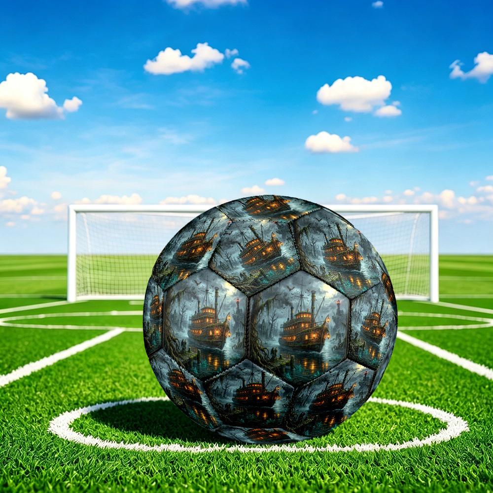 1pc Misty Riverboat Theme Soccer Ball Football, Size 5, Lightweight PVC, Outdoor Training Soccer Ball,Sports Gift T61495