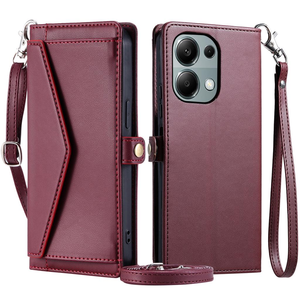 Für Xiaomi Poco M6 Pro 4G/Redmi Note 13 Pro 4G Lederhülle Brieftasche Ständer Handyhülle mit Riemen