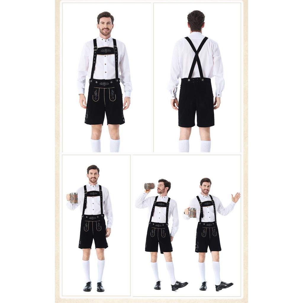 Herren Oktoberfest Bayerisches Kostüm Set Langarmhemd mit Hosenträgern und Hose 2-teiliges Outfit