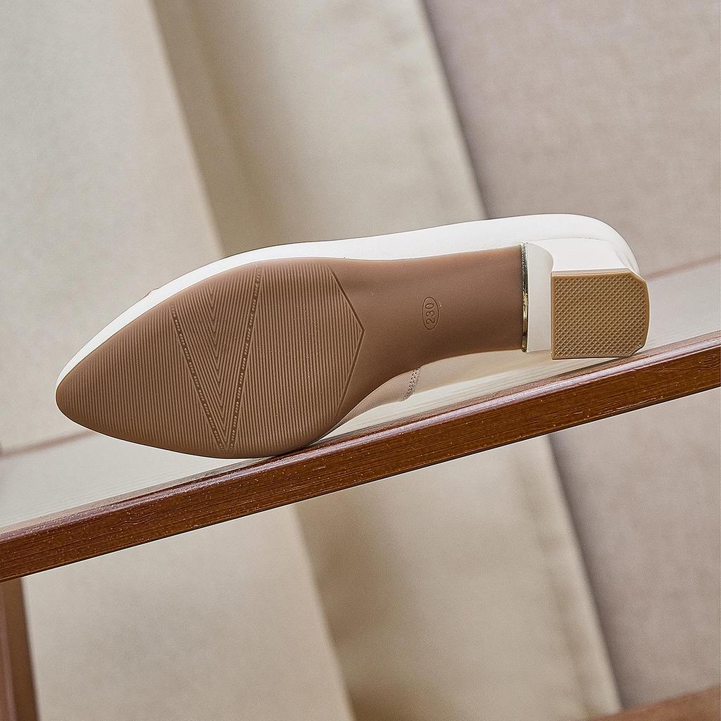 Women's French-Style Chunky Heel Cowhide Shoes - 2025 New Soft Sole, Low-Cut, Comfortable for Long Wear, Versatile for Work and Banquets