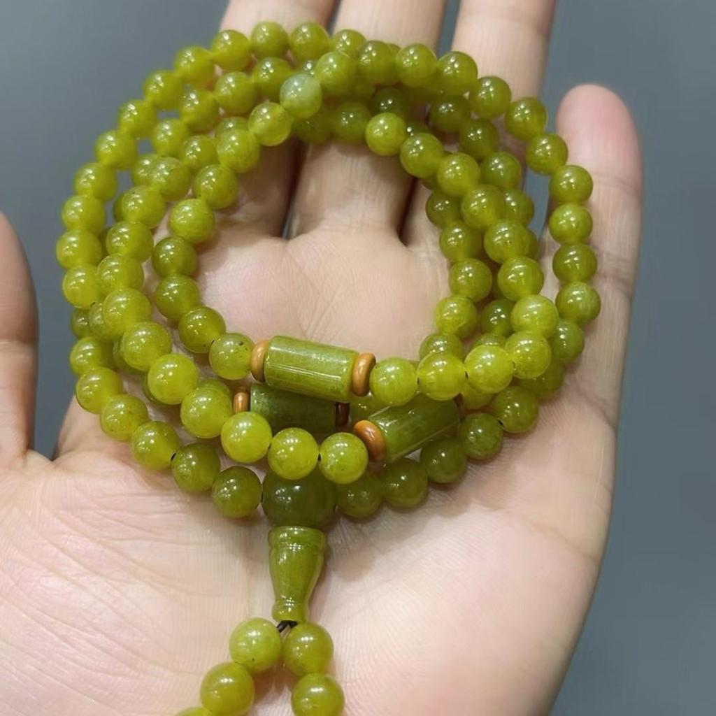 Liaoning Avocado Jade Mala Bracelet Necklace Set