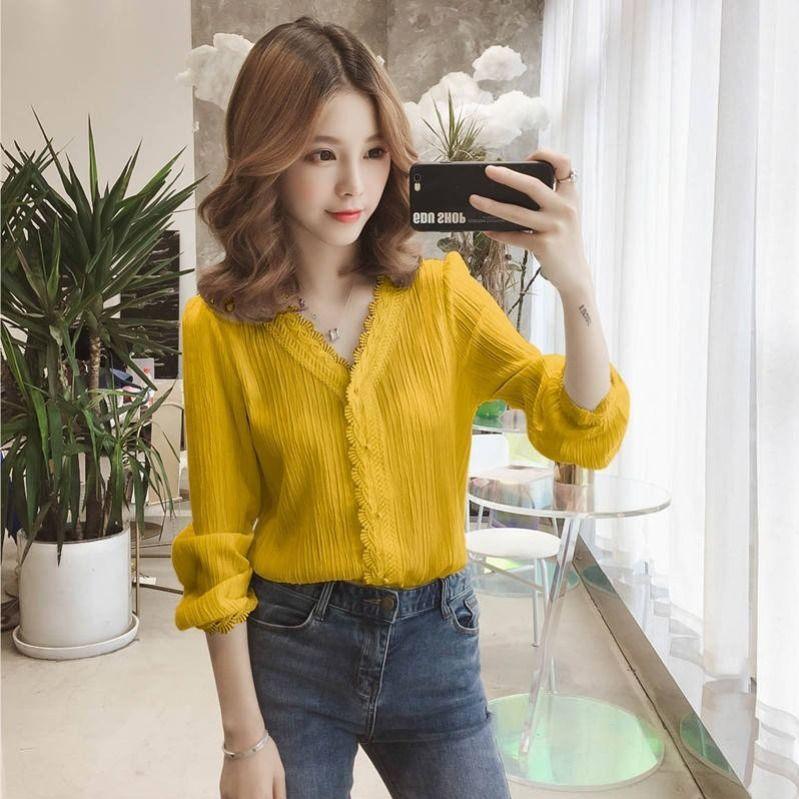 Mit Sling Einfarbig Chiffon Shirt frauen Langarm Top Neue Frühling/Sommer Koreanische Version V-ausschnitt Sonnenschutz Bodenbildung bluse