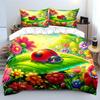 3pcs Ladybug In Colorful Garden Print Bedding Set 1 Duvet Cover 2 Pillowcases for Adult and Children Luxury Gift Full Size