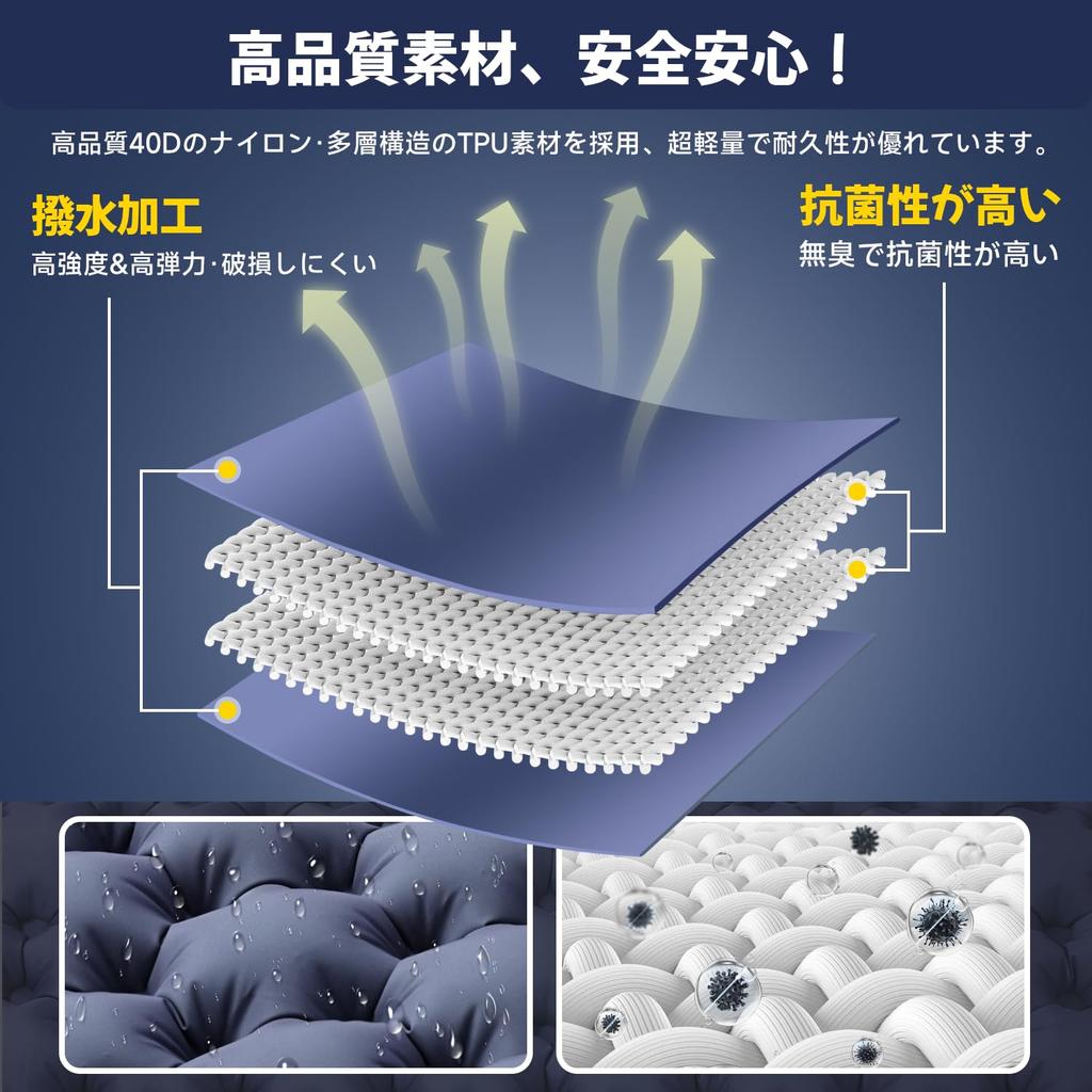 Air Mattress Camping Mat [30s Inflation, 10cm Thickness] Foot-operated, Infinitely Connectable, R-value 4.0, Car Camping, Emergency Use, Thick, with P