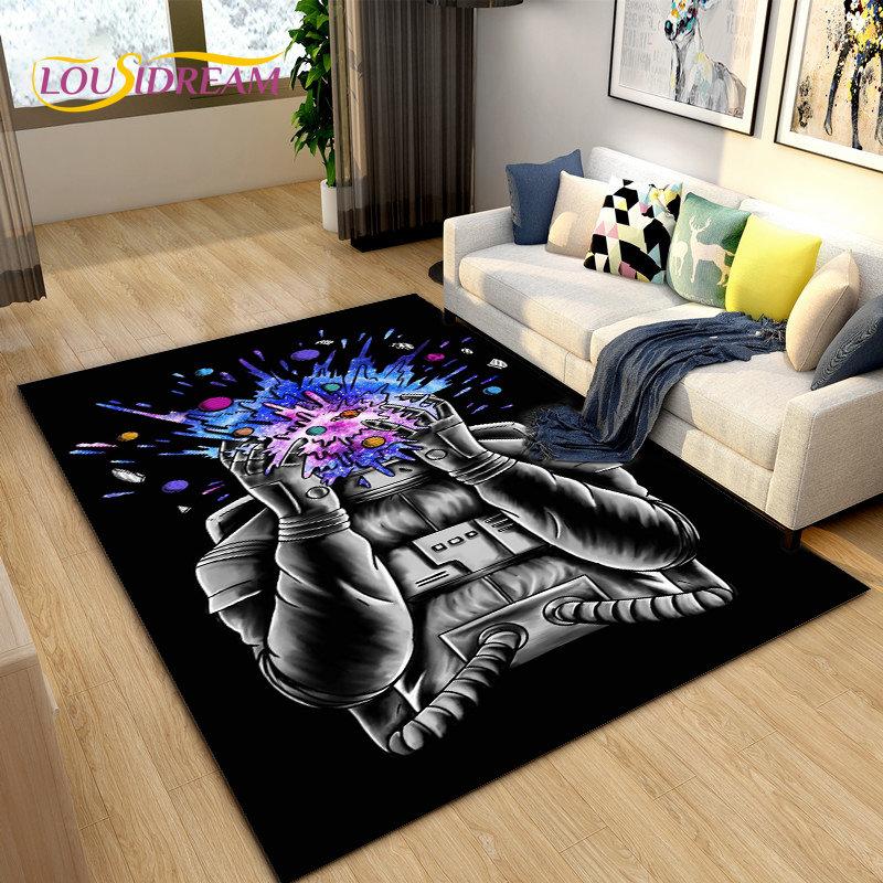 3D Astronaut Space Cartoon Area Rug,Carpet Rug for Living Room Children's Bedroom Sofa Doormat Decoration,Kid Non-slip Floor Mat